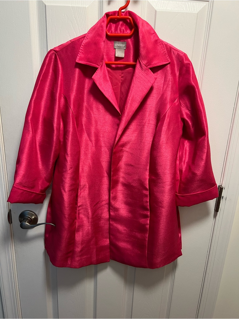 Chico's Hot Pink Satin Open-Front Blazer